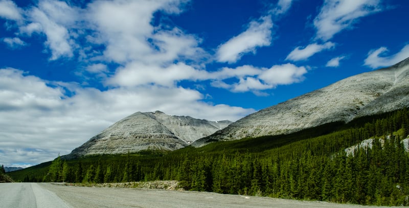 light colored mountains in stone mountain provincial park