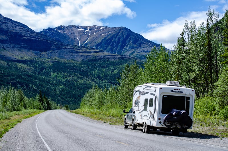 our rv along the road in the mountains