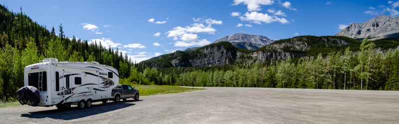 our rv in a rest area along the mountain