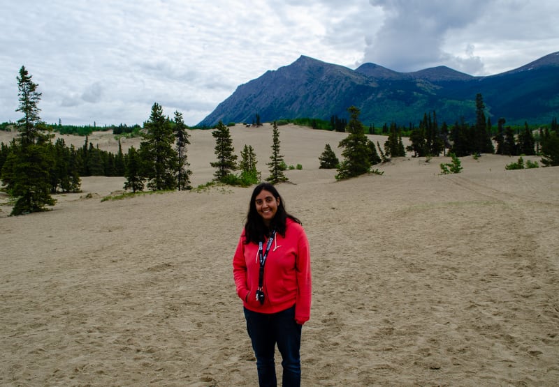 sushila standing in the carcross desert