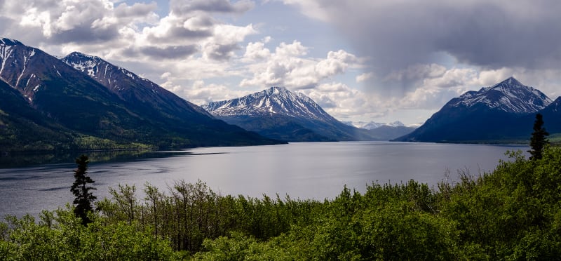 a large lake in the mountains