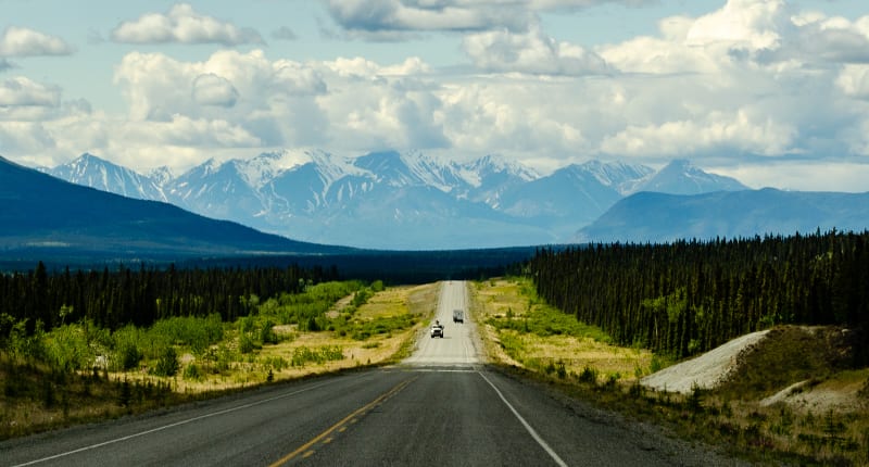 alaska highway leading toward the saint elias mountains