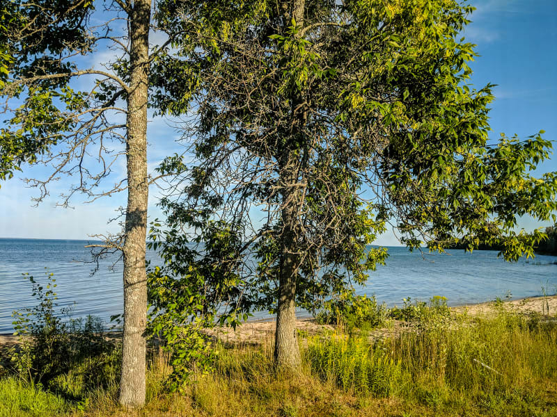 view of lake huron from the rvs rear window