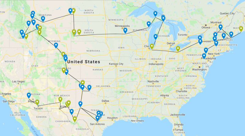 a map of our travels in the first six months