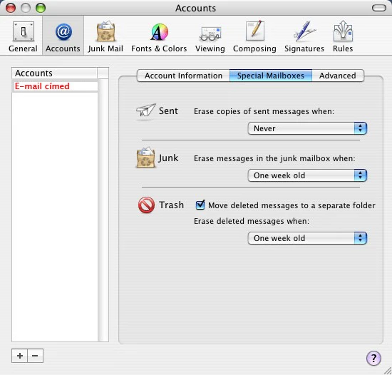 Mac specialis fiókbeállítás