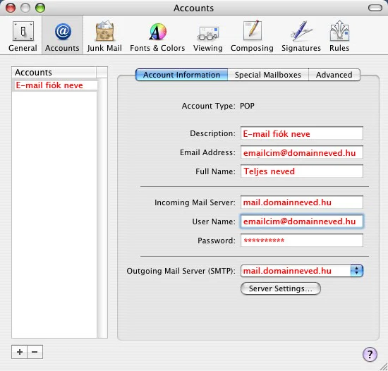 Mac fiók információk
