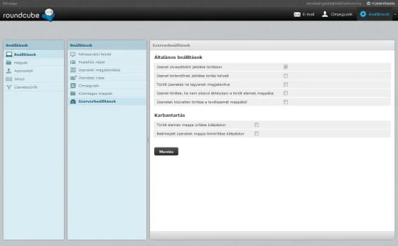 Roundcube szerverbeálíltás a kliensben