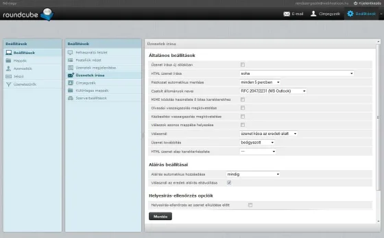 Üzenetek írásának beállításai Roundcube-ban