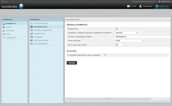 Roundcube postafiók nézet