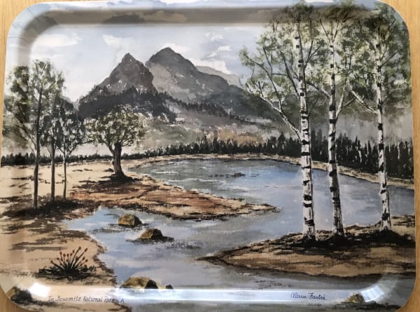 Birch trees Yosemite National Park.  Made of wood: Unique handcrafted trays representing my original watercolor painting.