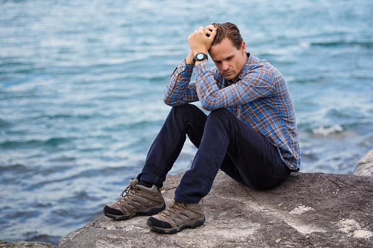 Man stress up in the beach