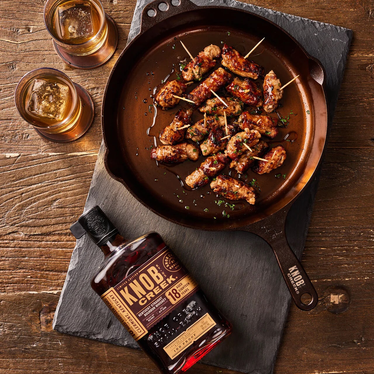 Knob Creek 18 With Smithey Cast Iron Skillet