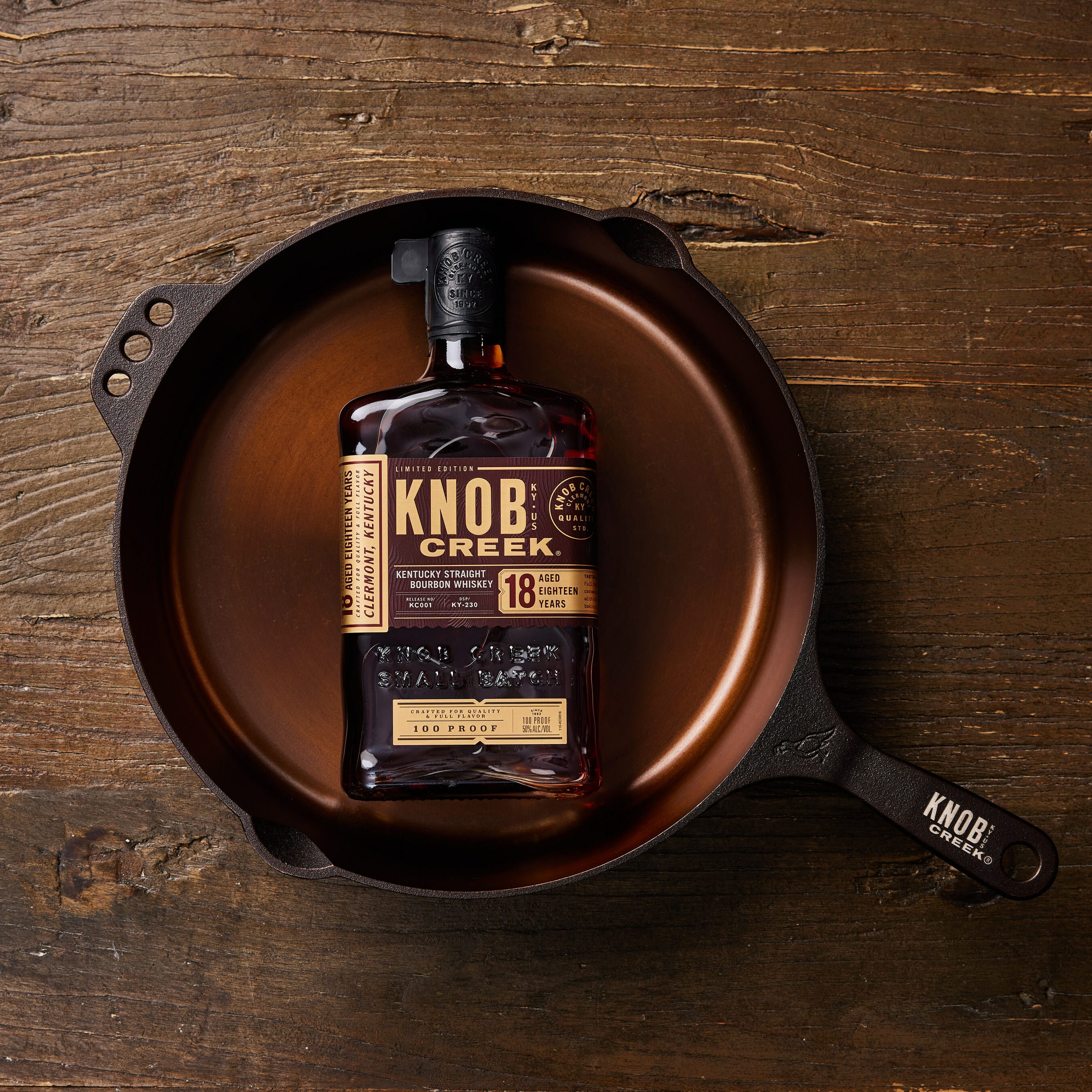 Knob Creek 18 With Smithey Cast Iron Skillet