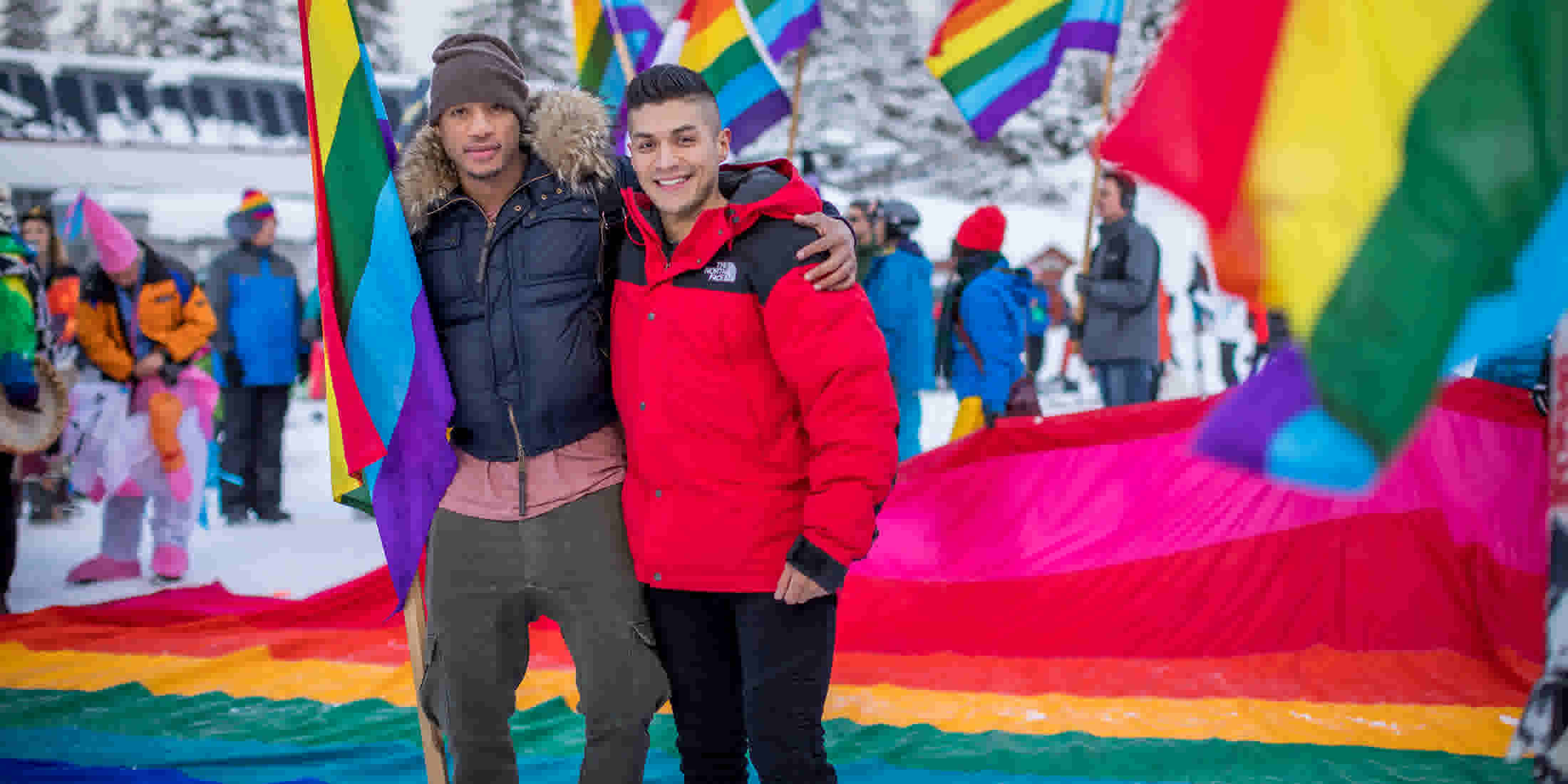 Two people celebrating Whistler Pride and Ski Festival in Whistler