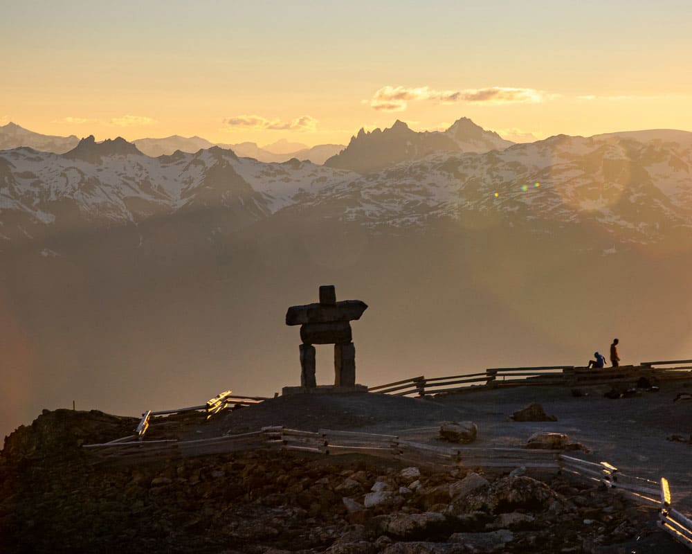 An inukshuk at the top of Whistler Mountain in summer