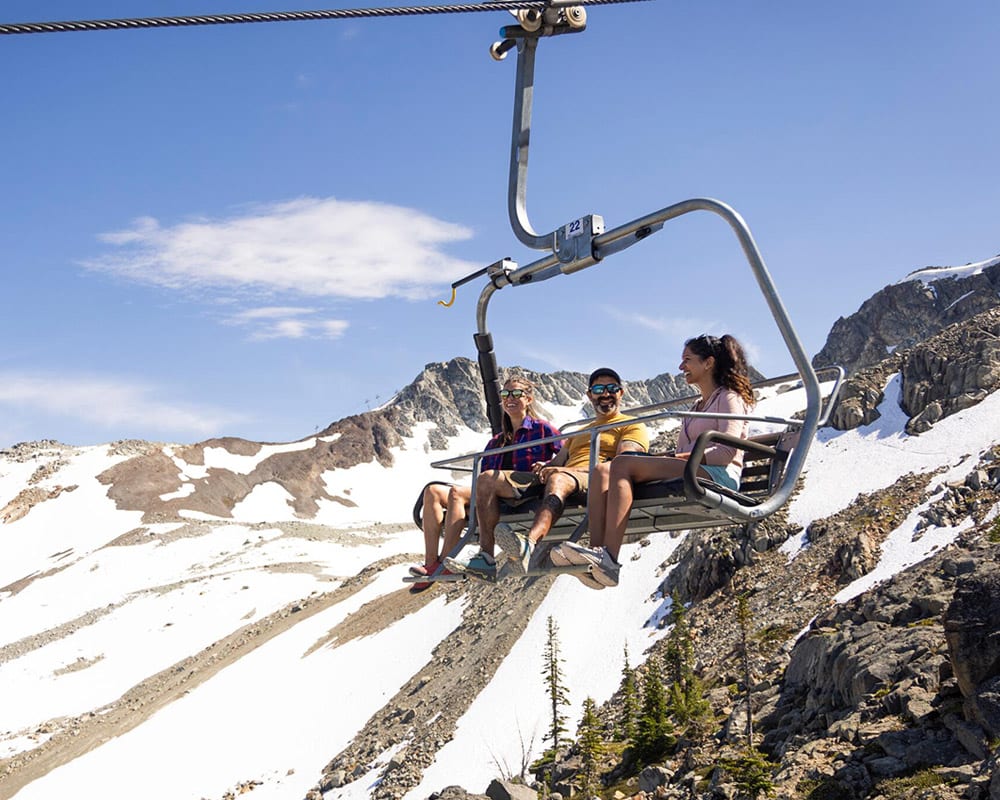 Group on Peak Chair sightseeing on Whistler Mountain high above Whistler’s rugged alpine terrain.
