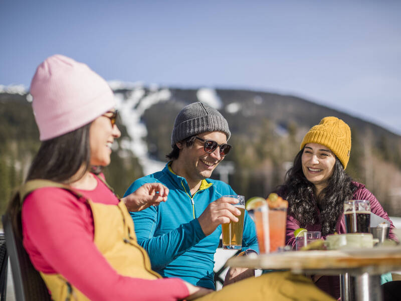 Spring apres on a patio in Whistler