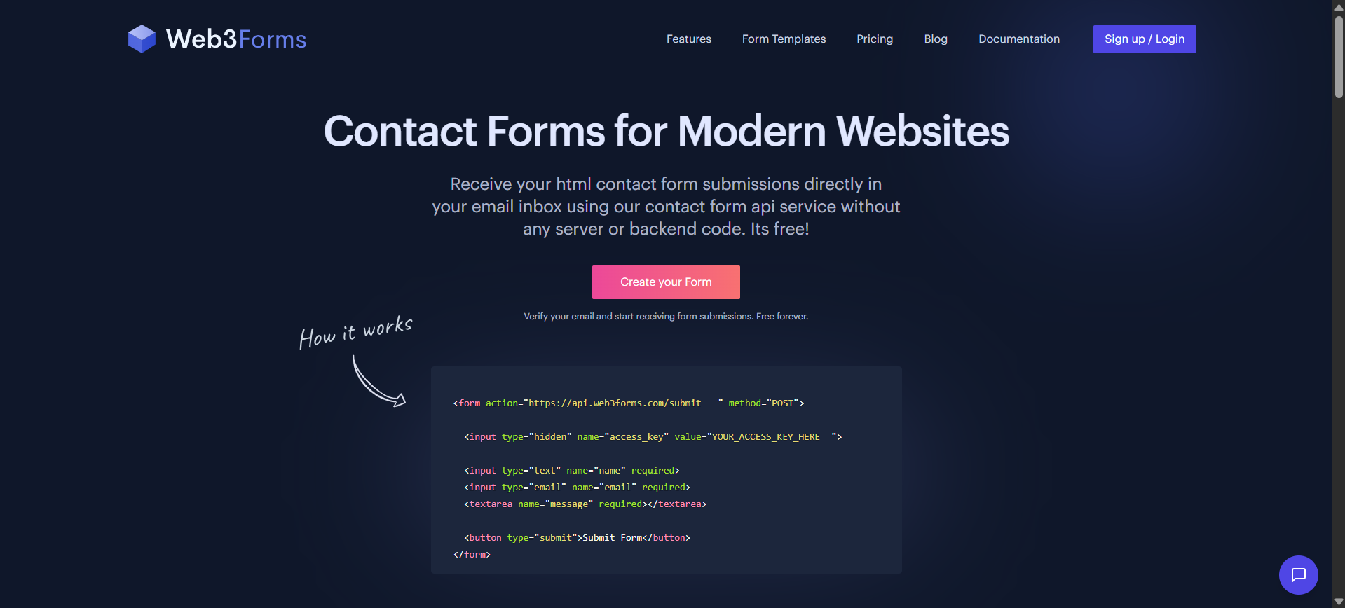 Sign Up Page on Web3Forms