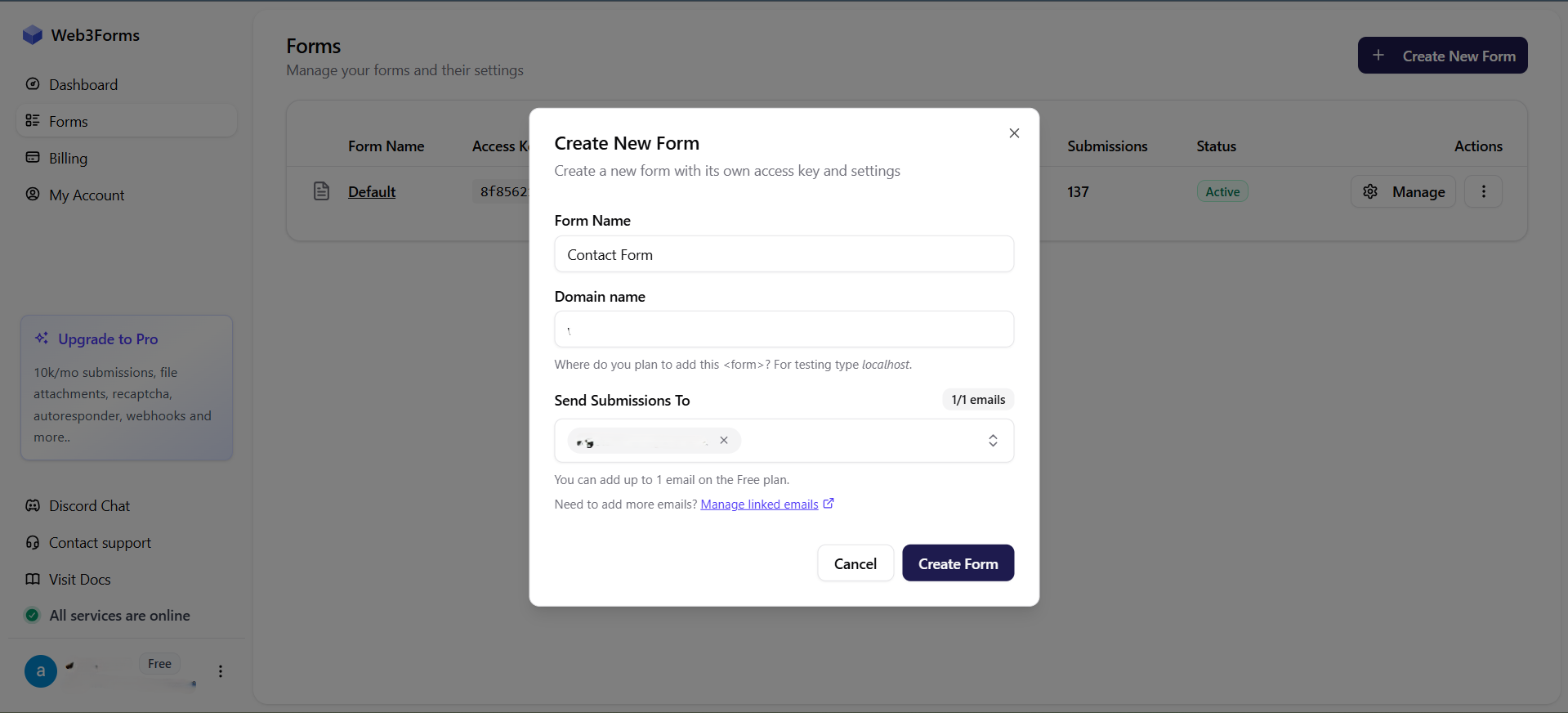 Dashboard on Web3Forms