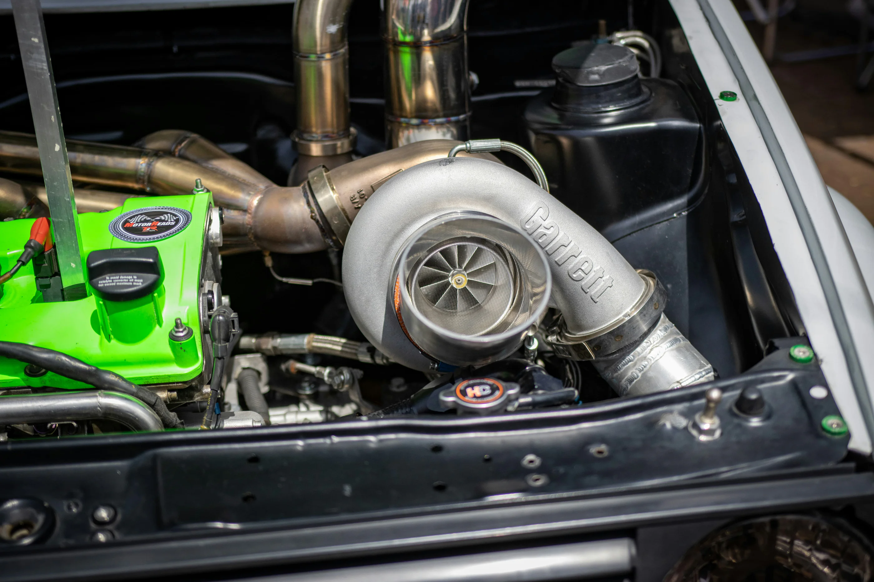 A close up of a turbocharger