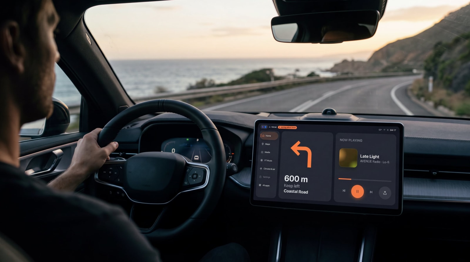 Moving: the driver's screen shrinks to two tiles. Concept visualisation