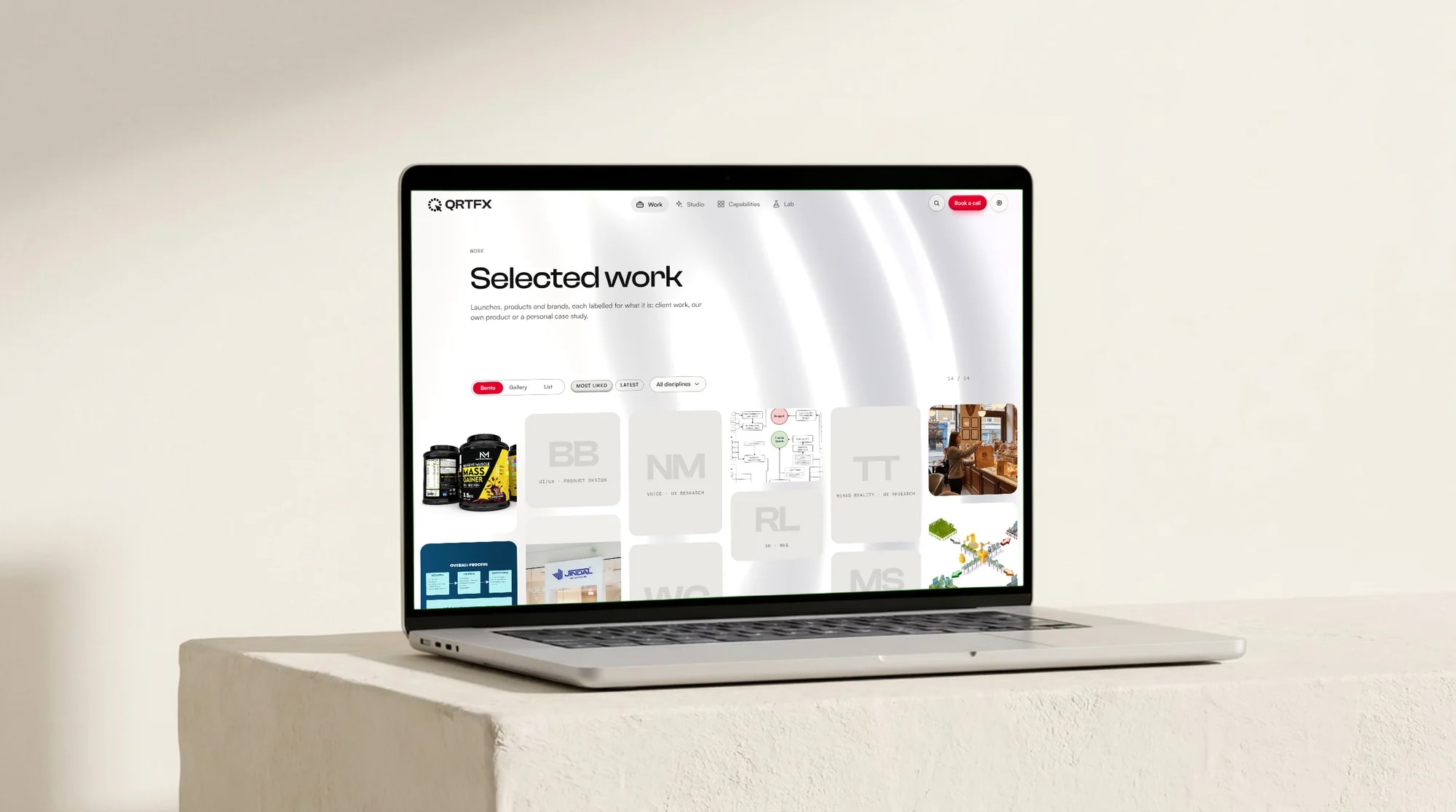 Our Work page on a laptop