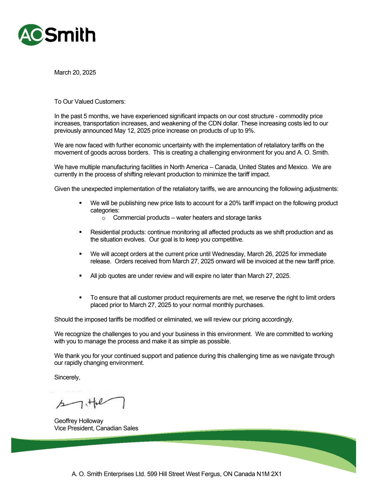 Tariff Increase Notice