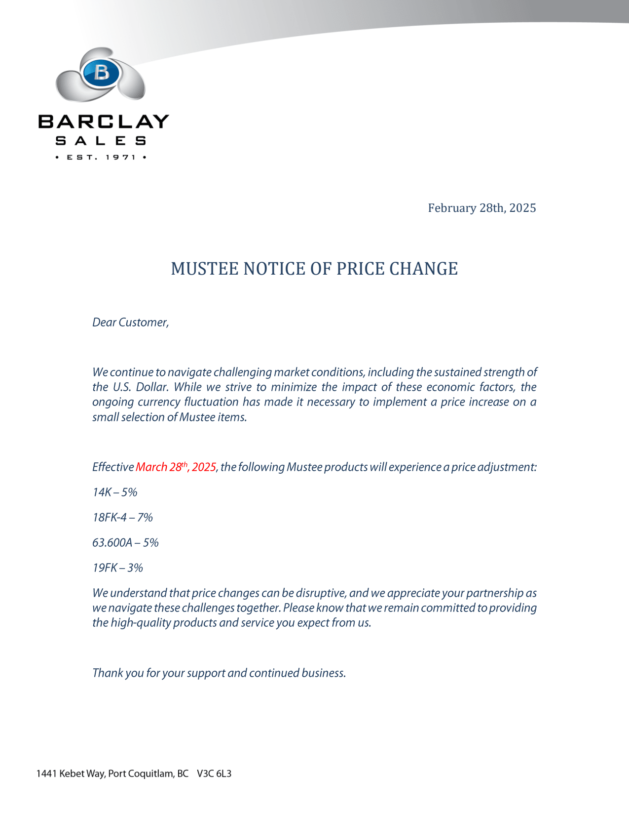 Increase Notice