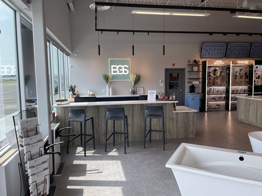 Bathroom vanities and faucets on display at the Bartle & Gibson Red Deer showroom