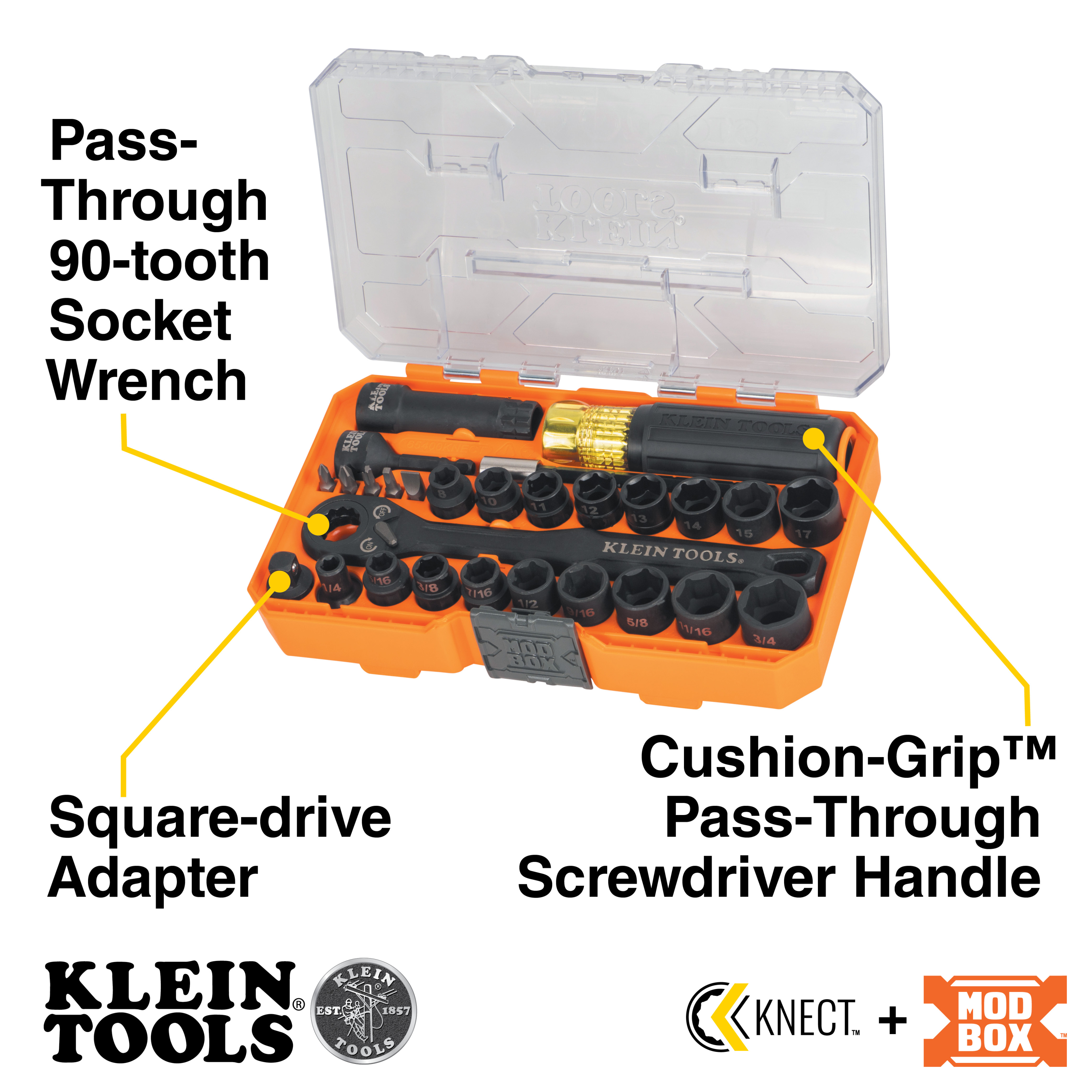 KLEIN 65400KNECT KNECT 28-PIECE SAE & METRIC PASS THROUGH IMPACT