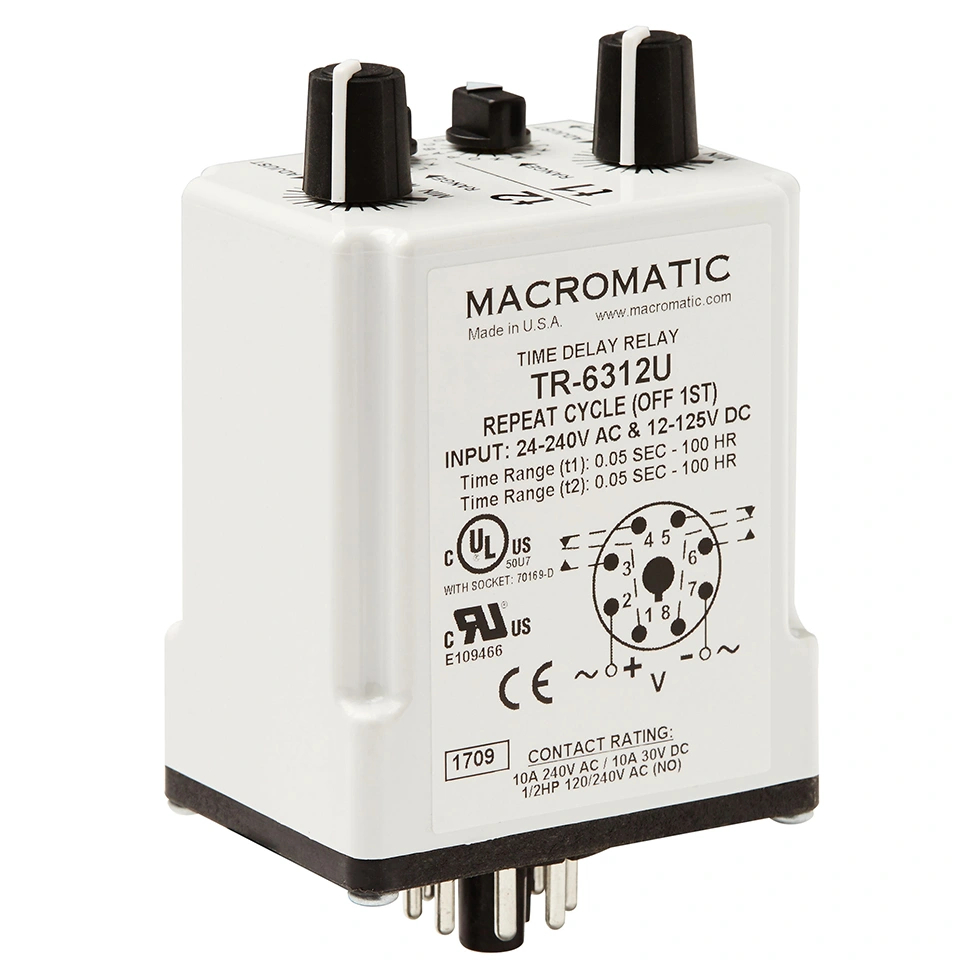 MACROMATIC TR-6312U REPEAT CYCLE 24-240VAC 10A DPDT PLUG IN TIME DELAY ...