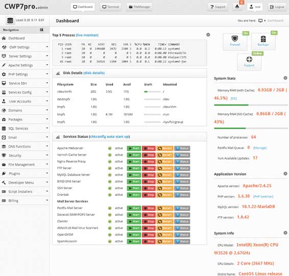 CentOS Web Panel dashboard