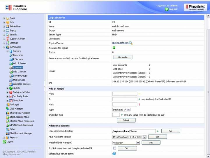 H-Sphere dashboard