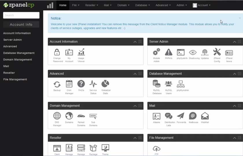 ZPanel dashboard