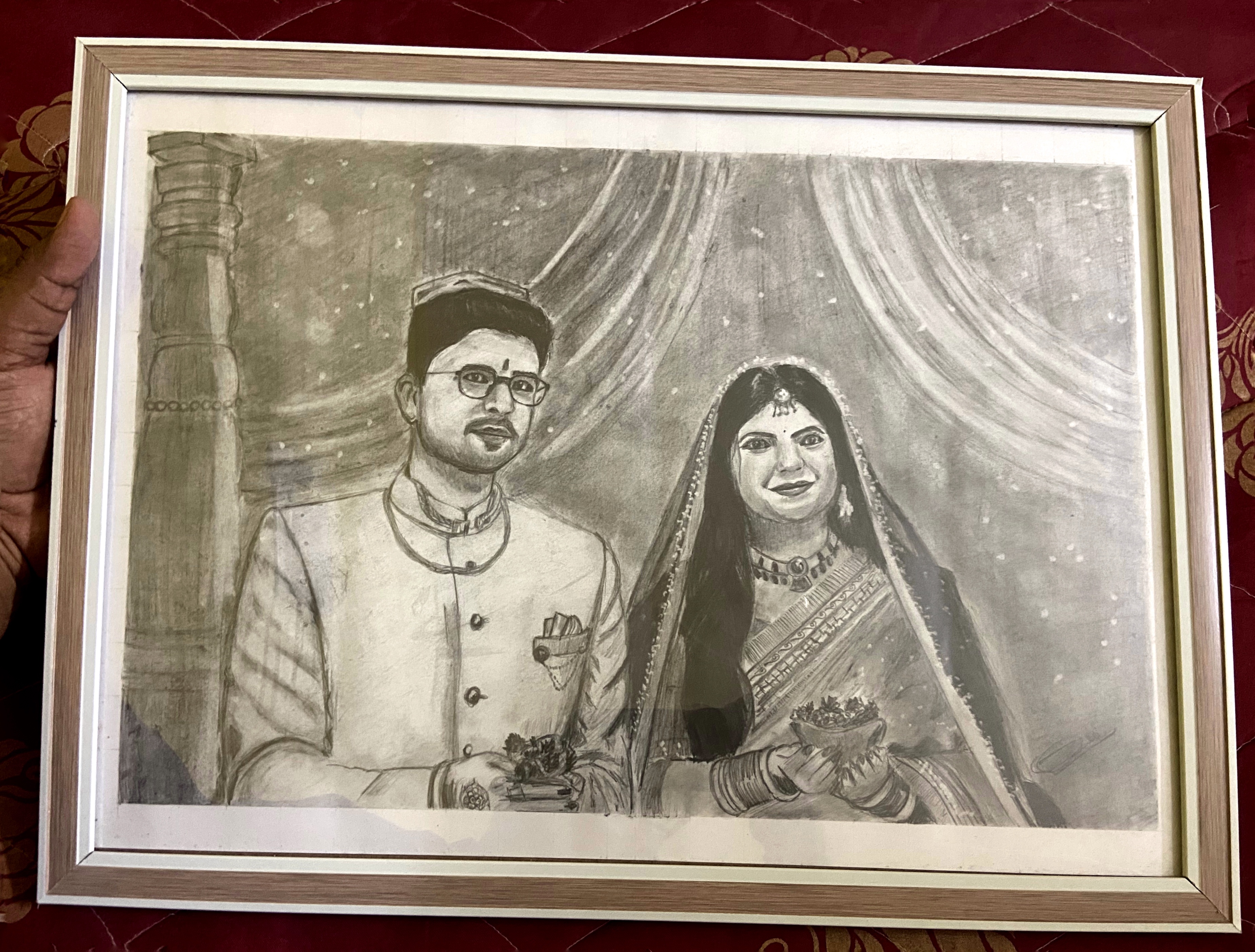 Couple Portrait Sketch realistic pencil sketch artwork by Poonam Mandloi