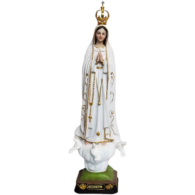Figura Virgen de Fátima - Corona y Rosario Dorado