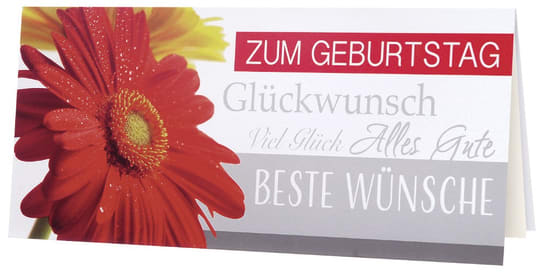 Hübsche Glückwunschkarte mit Blumen-Motiv auf der Vorderseite.