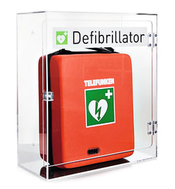 Plexiglaswandkasten für Defibrillatoren.