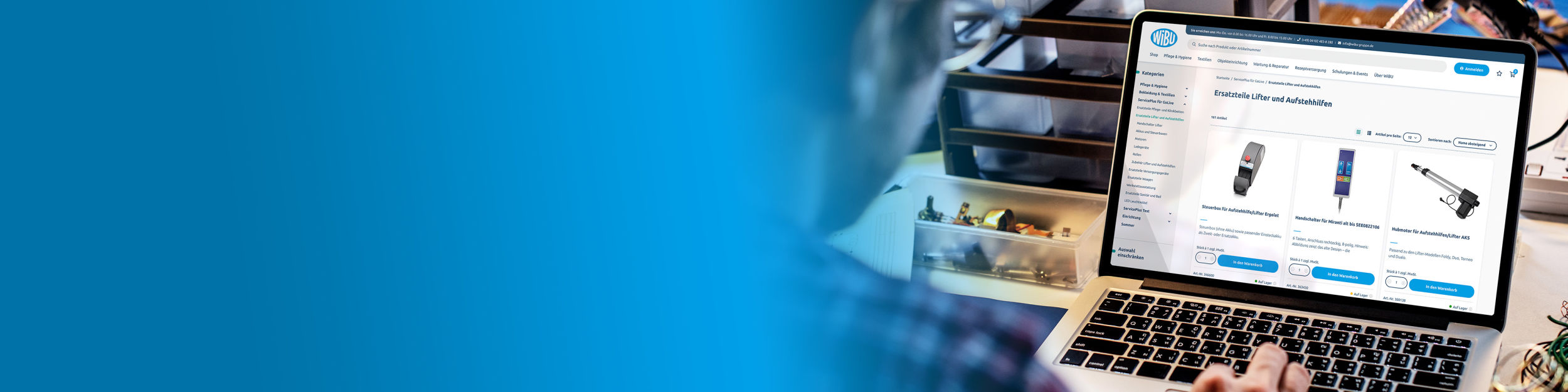 Techniker bestellt WiBU Ersatzteile auf wibu.care