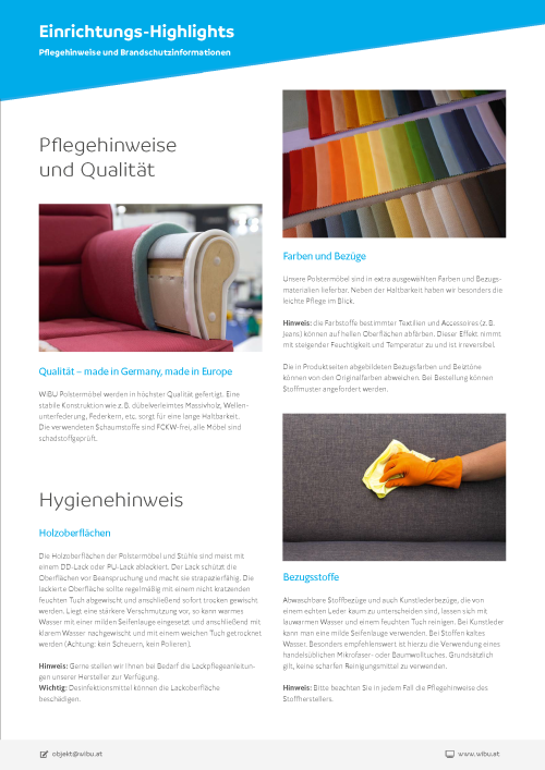 Pflegehinweise und Brandschutzinformationen