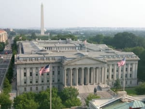 Bâtiment du Trésor américain à Washington DC, où s'émettent les obligations souveraines dont les rendements atteignent des records