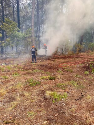 Marins Pompiers de Marseille en action sur l'incendie de Biscarrosse dans les Landes en juillet 2026