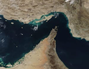 Vue satellite du détroit d'Ormuz par le satellite Terra de la NASA, décembre 2020