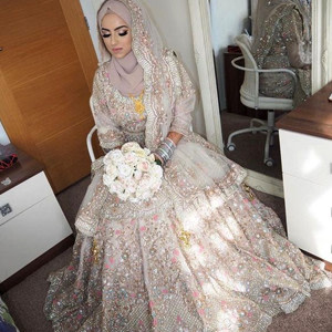 Light colored wedding dress for Muslim Bride, heavily embellished with Beads & Sequence Light colored wedding dress for Muslim Bride, heavily embellished with Beads & Sequence