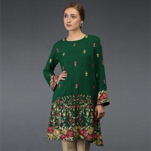 Bottle Green Parsi Embroidered Tunic Kurta Bottle Green Parsi Embroidered Tunic Kurta
