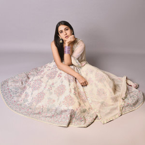 Sara Ali Khan in a White and Lilac Organza Silk Lehenga Sara Ali Khan in a White and Lilac Organza Silk Lehenga