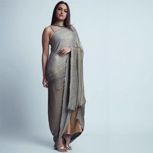 Sonakshi Sinh grabs all those eyes wearing a shimmery grey saree paired with golden Palazzo Pants Sonakshi Sinh grabs all those eyes wearing a shimmery grey saree paired with golden Palazzo Pants