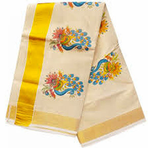 Simple Peacock Mural Design for a Saree
