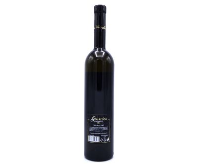 Graševina wijn uit Kroatië van topkwaliteit, achterkant van de fles