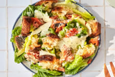 Salmon Caesar Salad with Garlicky Stovetop Croutons